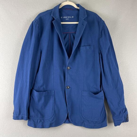 Circolo 1901 Blazer Men IT 56 44 US Blue Cotton Unstructured Unlined Stretch